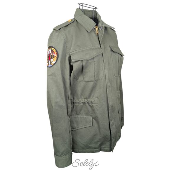 Zadig & Voltaire Kayak Green Gold Butterfly Cotton Cargo Utility Jacket XS NWT - Picture 4 of 11